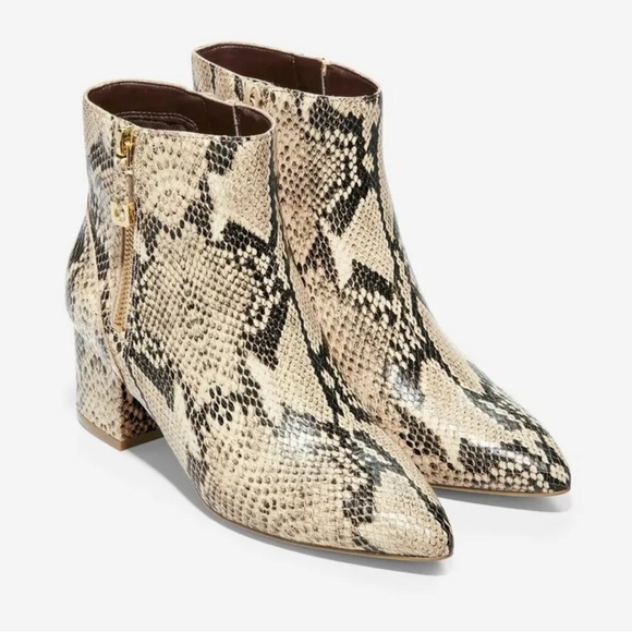 Cole Haan Shoes - COLE HAAN Eva Ankle Bootie Snake Print Leather Double Zip Sz 7 Womens EUC